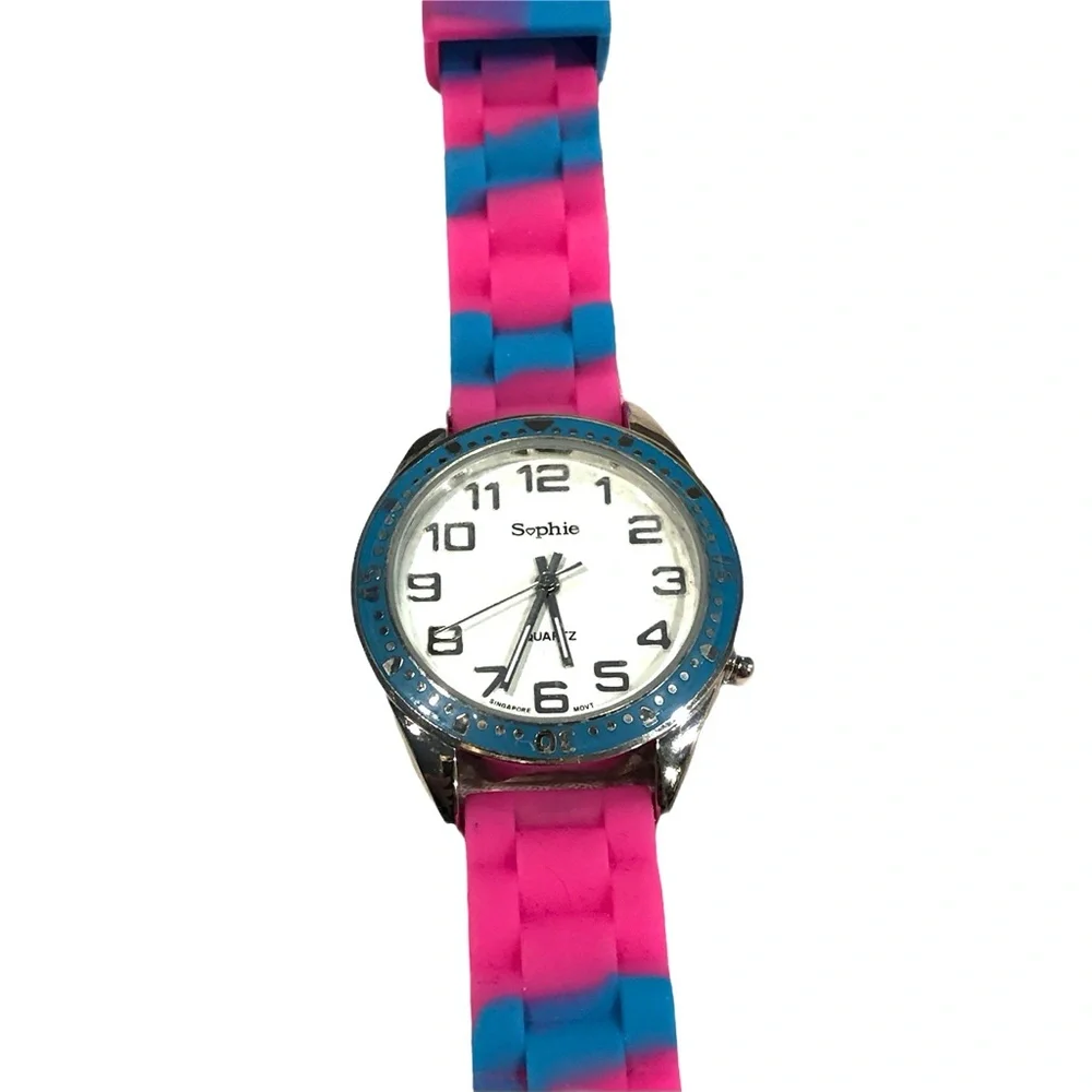 SOPHIE HOT PINK & BLUE SILICONE/RUBBER WATCH - UNUSED NWOT